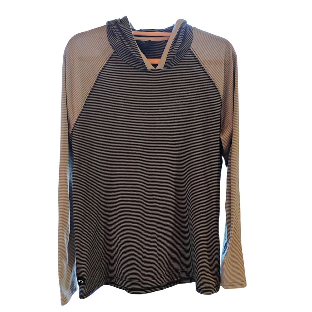Men's Oakley M Striped Hydrolix Long Sleeve Hoodie Shirt Raglan Performance Gray
